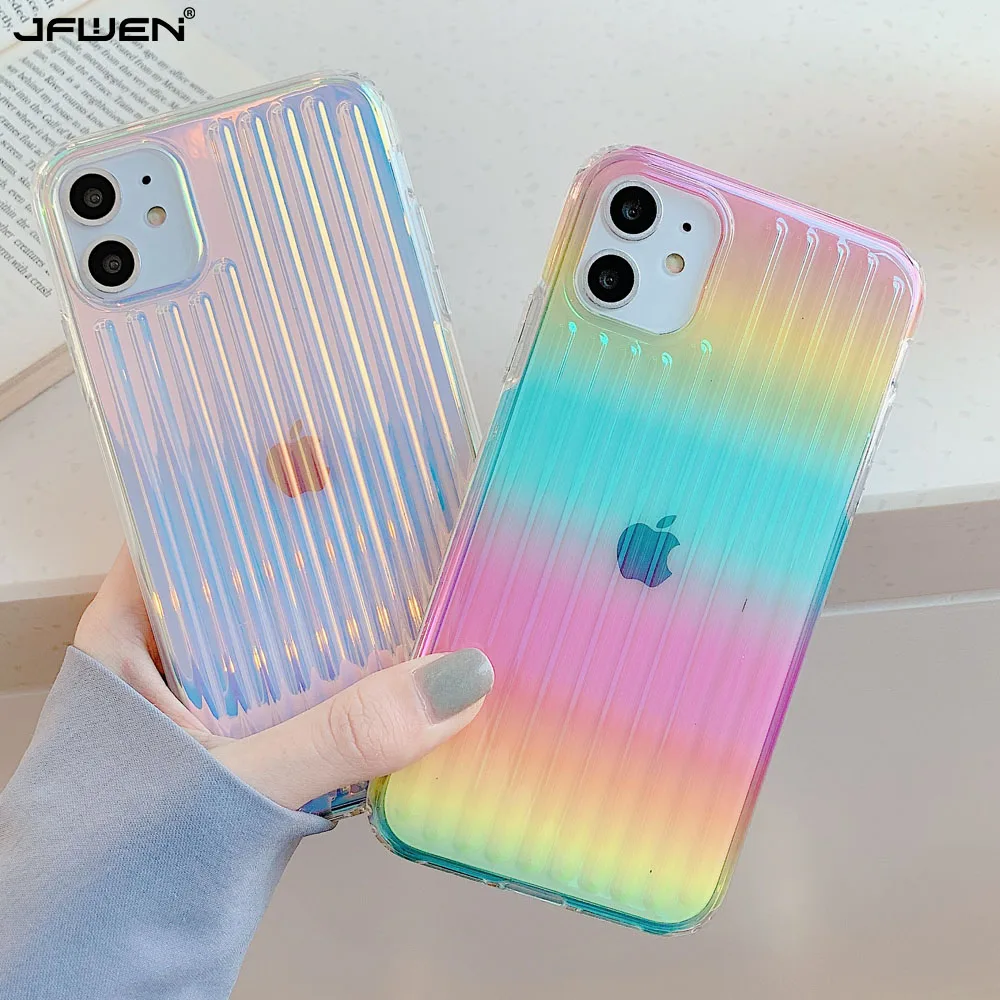 

Gradient Laser Stripe Phone Cases For iphone XR XS 12 Mini 11 Pro Max X 7 8 6 6S Plus SE 2020 Case Silicone Soft TPU Back Cover
