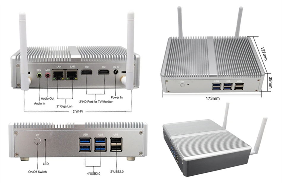 Процессор EGlobal fanless Мини ПК Intel N3160/J3160 J1900 4 ядра Pfsense Barebone Мини компьютер мини-сервер 2* Gigabit LAN(RJ-45) 300 м Wi-Fi