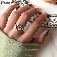 foxanry 925 stamp love heart rings for women new fashion creative knotted geometric vintage punk party jewelry gifts