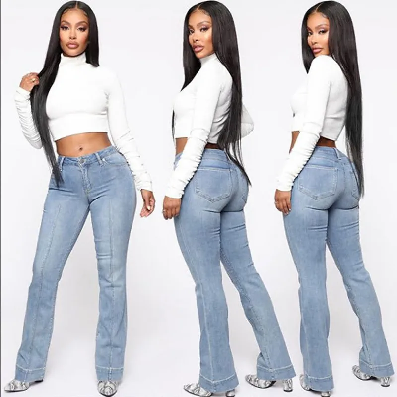

Casual women's high waist jeans loose denim light blue jeans pants casual ladies chic floor-length wide-leg jeans women trousers