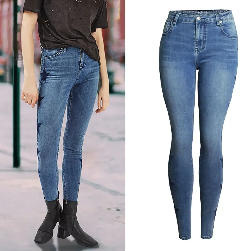 

Embroidered Star Pattern Women's Denim Women's Slim Stretch Pencil Pants Slimming Casual Spring And Summer Women's Sexy Jeans