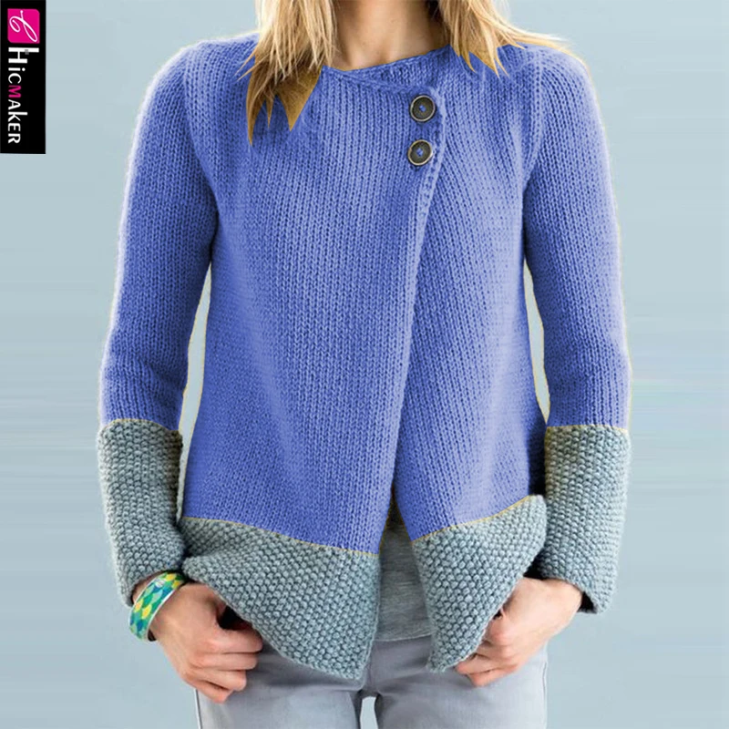 Женский вязаный кардиган с длинным рукавом на пуговицах плюс размер весна осень