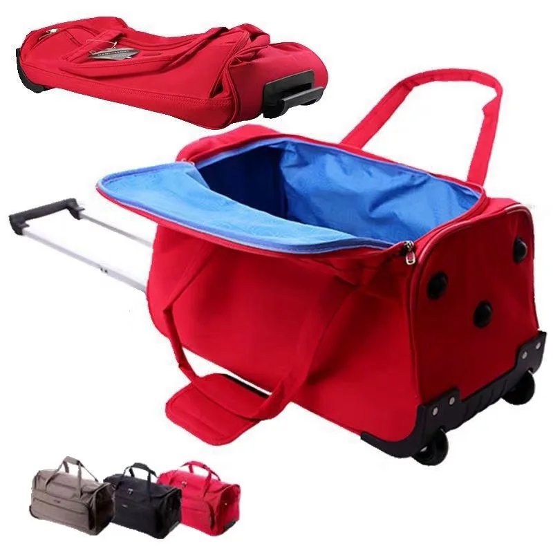 New trolley travel suitcase bag with wheels hand-drawn waterproof luggage bag sports foldable large capacity Oxford trolley bag