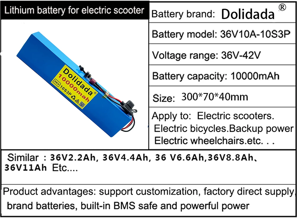 

36V lithium battery pack + 42v2a dc55 * 21 scooter electric bicycle with built-in 30A BMS and fuse 600w for sale with charger