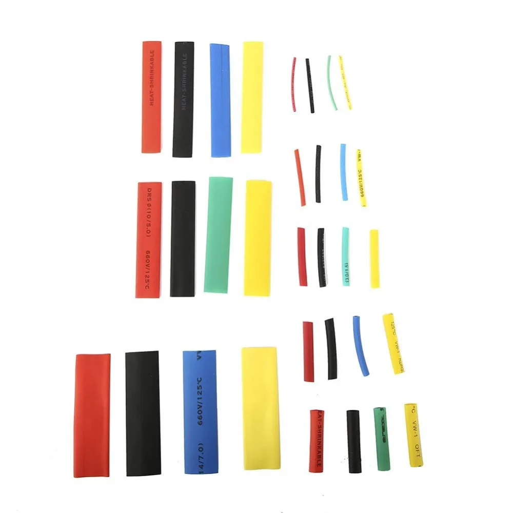 Усадочные термоусадочные трубки набор 164 шт. разнообразной термоизоляционной оболочки на полиолефиновой основе для усадки проводов и кабелей.