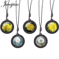 jweijiao dandelion yellow flower photo fashion women necklace round glass pendant classic jewelry handmade accessories dd21