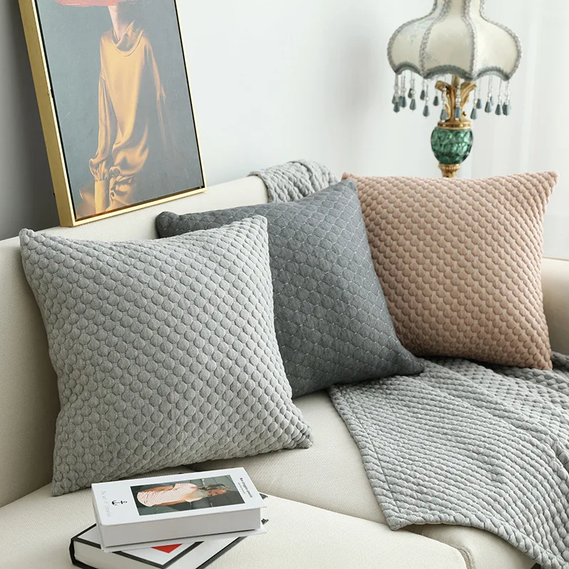 

2021 New Nordic Solid Sofa Decor Pillow Cover 50x50cm Grey Plaid Cotton Cushions Cover Bedroom Car Waist Pillowcase Home Decor