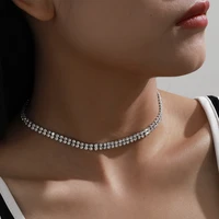 fashion luxury crystal rhinestone necklace ladies double layer simple punk gothic bling necklac charm girl wedding jewelry gift