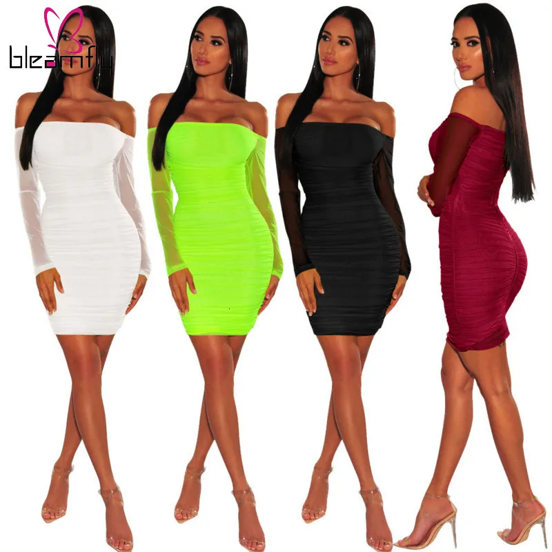 2019 осеннее женское Сетчатое Прозрачное платье миди с открытыми плечами