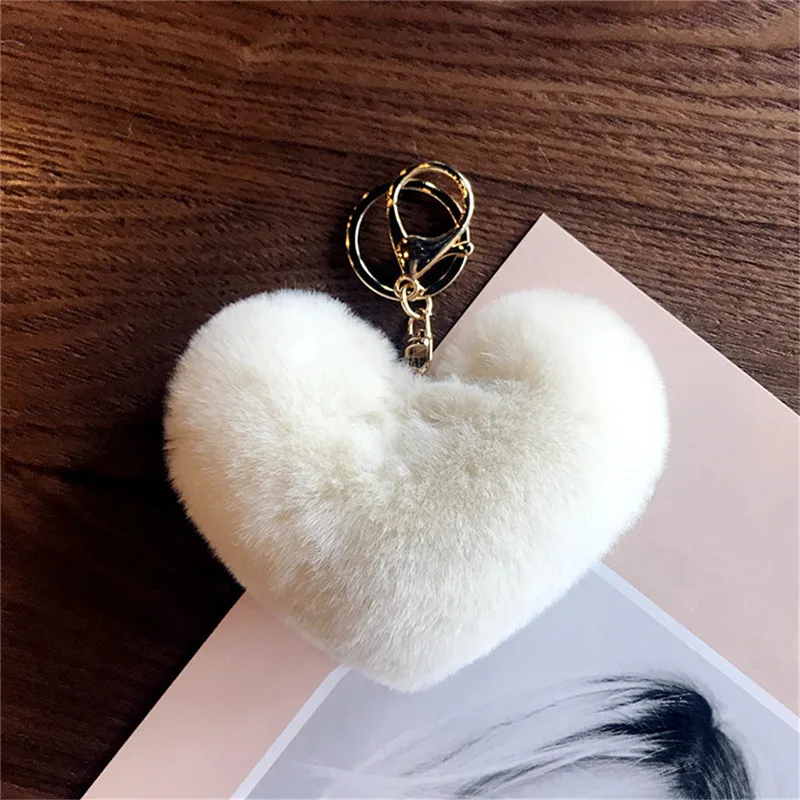 

Solid Color Love Plush Ball Metal Plush Keychain Car Pendant Girl Key Ornament Girls Gifts Apparel Accessories