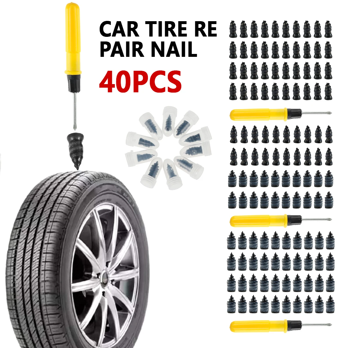 

40pcsVacuum Tyre Repair Neil Car Truck Motorcycle Scooter Rubber Tire Puncture Repair Tool Set Glue Repair Tire Film Rubber Nail