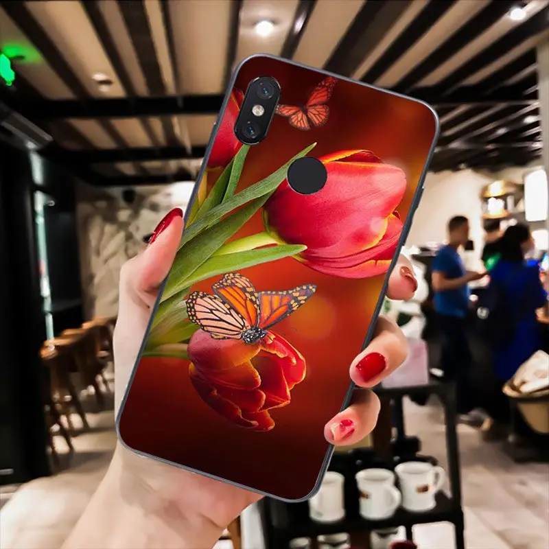 MaiYaCa красная бабочка на белой розы цветок чехол для телефона для Xiaomi Redmi8 4X 6A S2 5A Redmi 5 5Plus Note7 8Pro 7A 6A