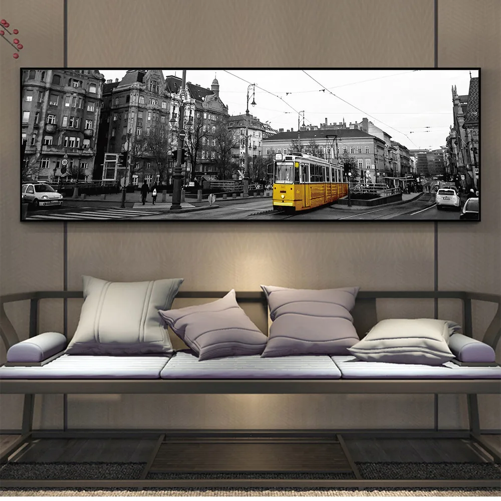 

Black Yellow City Street Landscape Canvas Prints Posters Yellow Car Road Wall Art Canvas Paintings for Living Room Home Decor