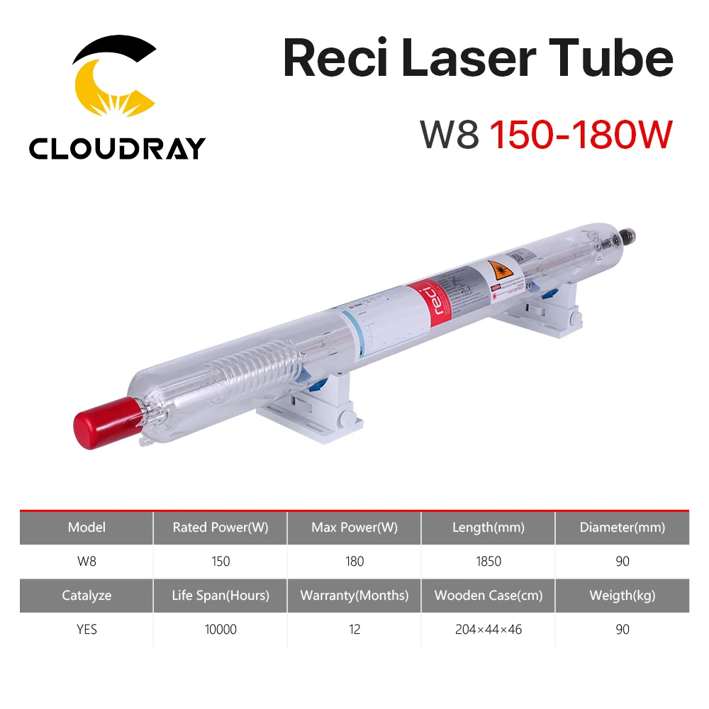 Фото Cloudray Reci W8 150W CO2 лазерная трубка Деревянный чехол длина упаковки 1850 диаметр 90 мм Cloudray Reci W8 150W CO2 лазерная трубка Деревянный чехол длина упаковки 1850 диаметр 90 мм