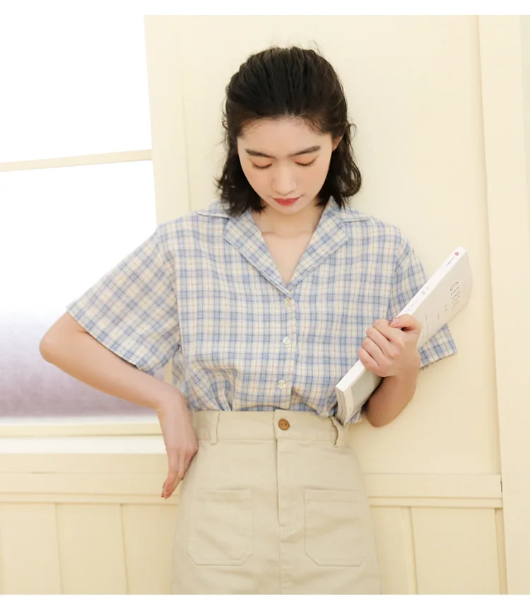 

Houthion Chiffon Loose Plus Size Women's Blouses Fashion Short Sleeve Top Lattice Buttons Polo Shirt Summer New Casual Blouse