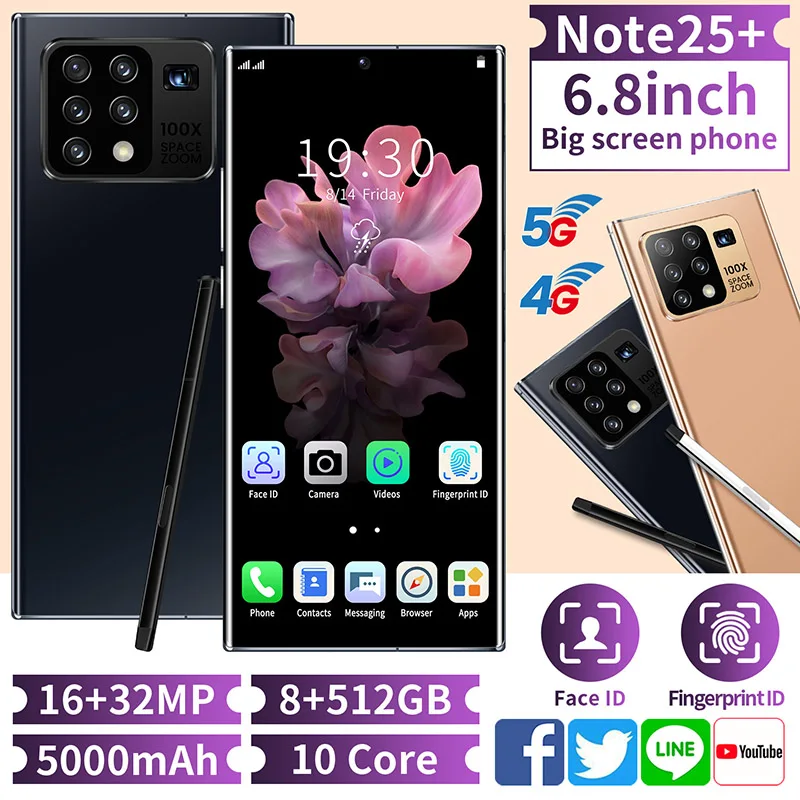 

8-core 512 GB Galxy N25+ Smartphone FullScreen Android 10.0 Face ID Dual Camera 4G Smart Mobile Cell Phone Global Version
