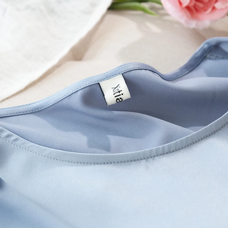 

Summer Women T Shirt Short Sleeve Satin Tee Easy-Match S-2XL