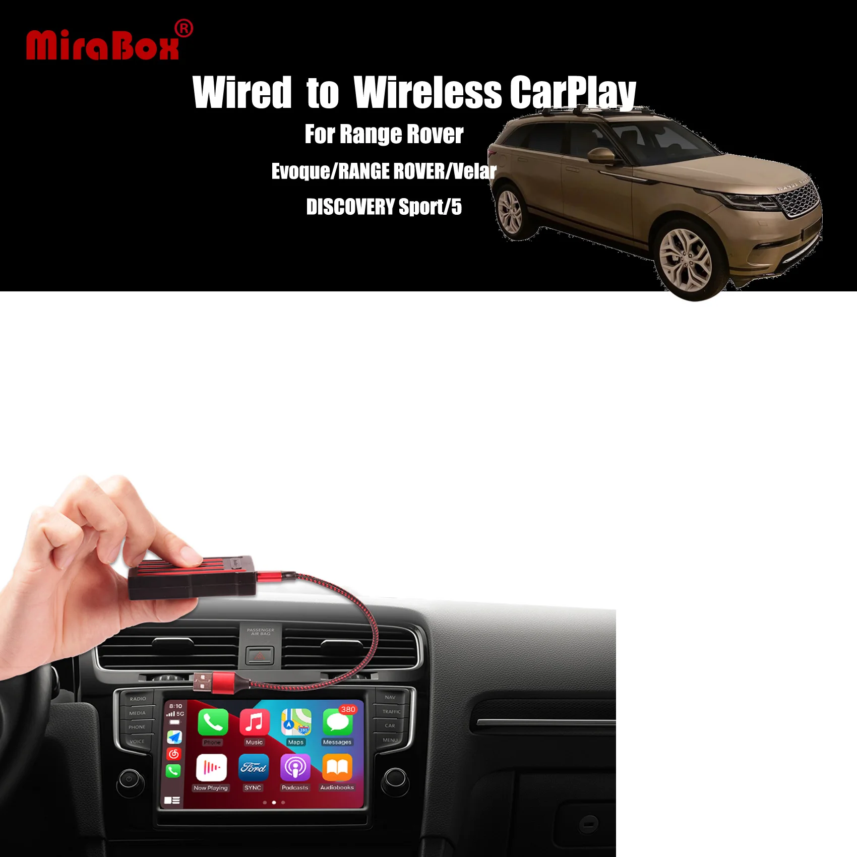 

Беспроводной адаптер MiraBox для Apple Carplay, USB-ключ для Range Rover Evoque Velar DISCOVERY SPORT DISCOVERY 5
