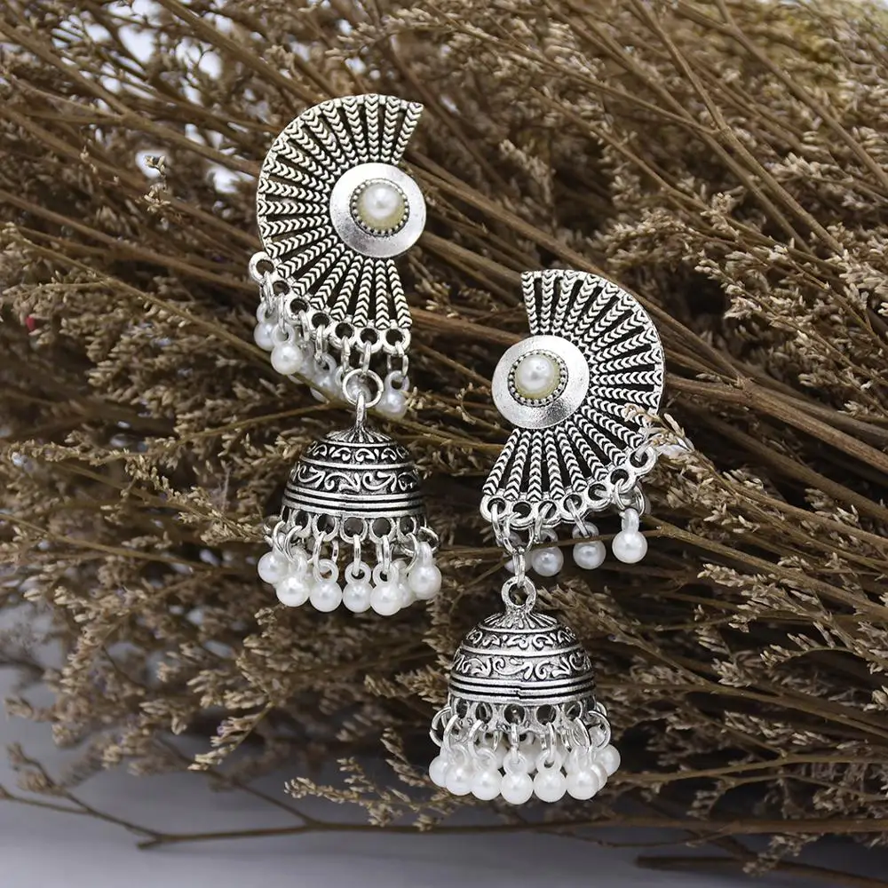 Индийские серьги для женщин окисленные Jhumka цвета большие длинные висячие с