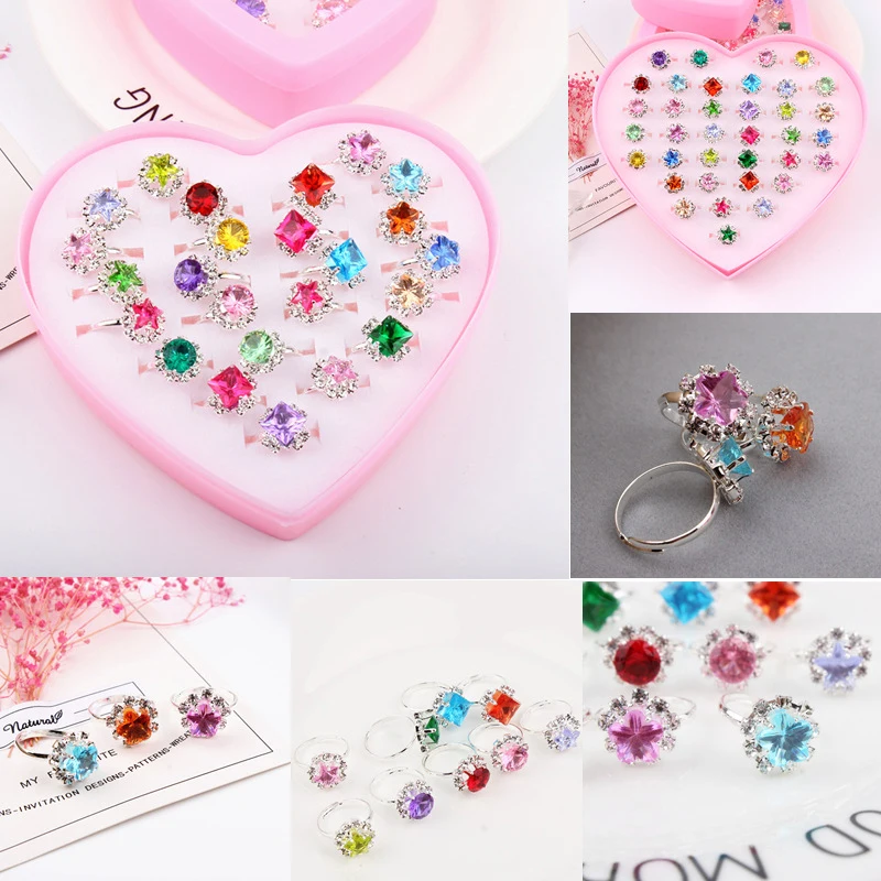 

12pcs heart Rings Toy For Girls Children Ring Set Beauty Heart Display Box