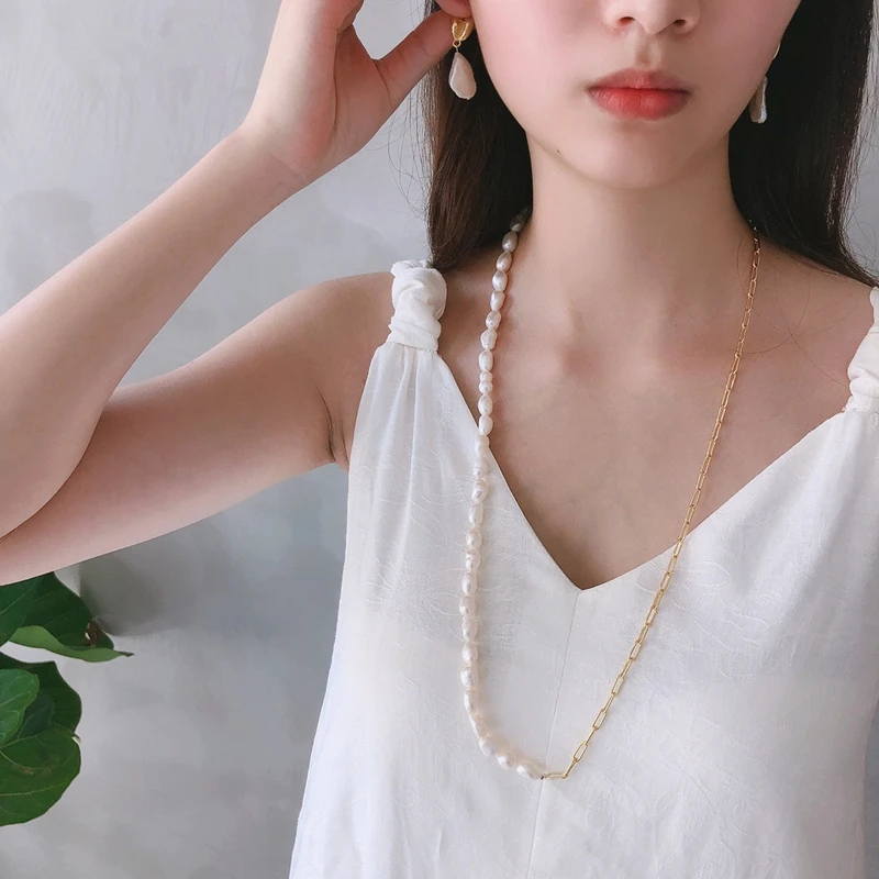 Silvology 925 стерлингового серебра из натурального жемчуга в стиле барокко Длинное