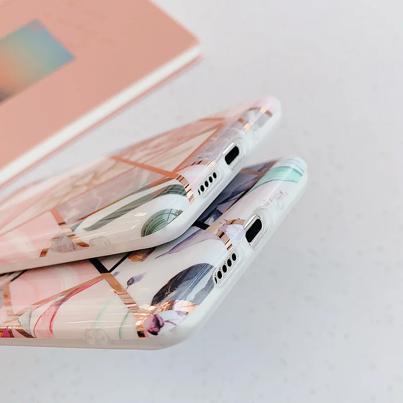 Роскошный чехол с геометрическим покрытием и мраморным цветком для Huawei P20 lite P30 Pro