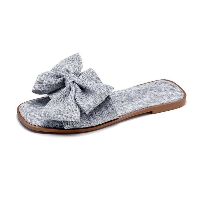 

Canvas bowknot slippers women summer shoes flats brief casual slides anti-skid femme breathable flip flops 2019hot zapatos mujer