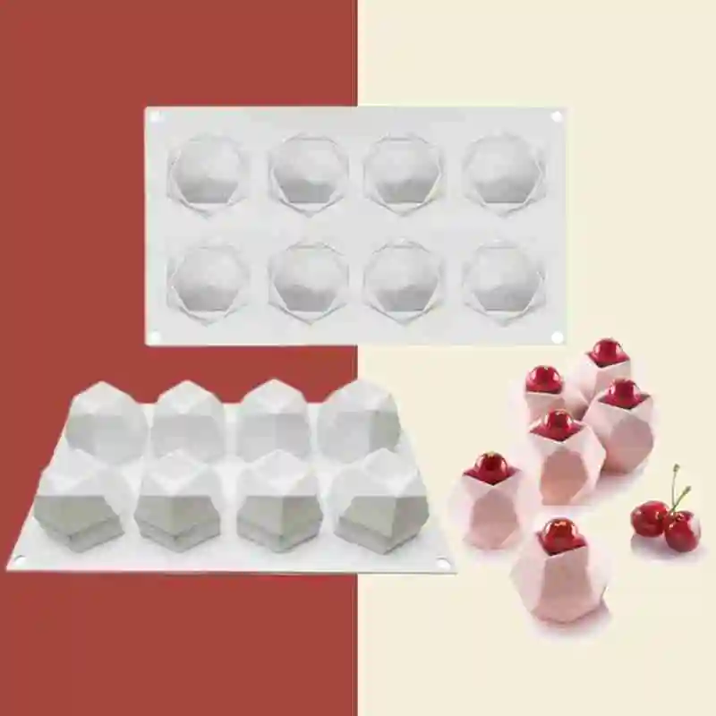 

8 grooved gem mousse mold, polygonal cube silicone chocolate mold, ice baking mold, cream mold, mold U0Q3