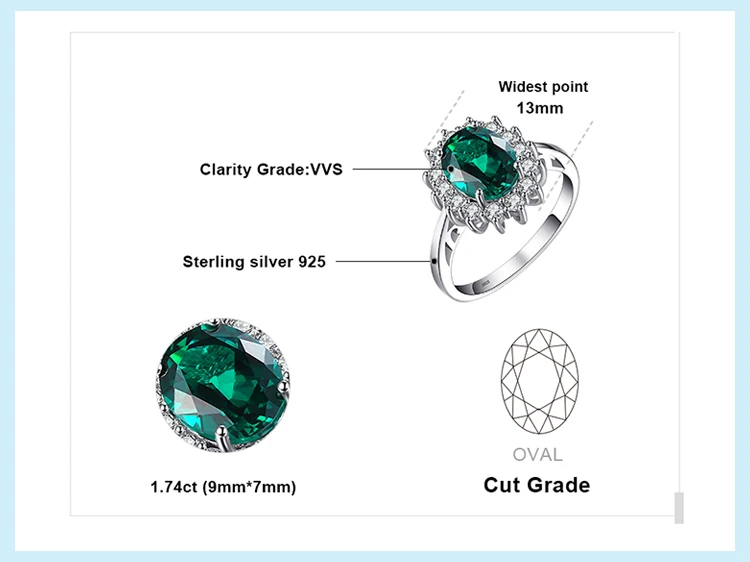 Jewelrypalace Принцесса Диана 2,74 ct овальный изумруд Юбилей кольца для Для женщин тонкой 925 пробы Серебряные ювелирные изделия