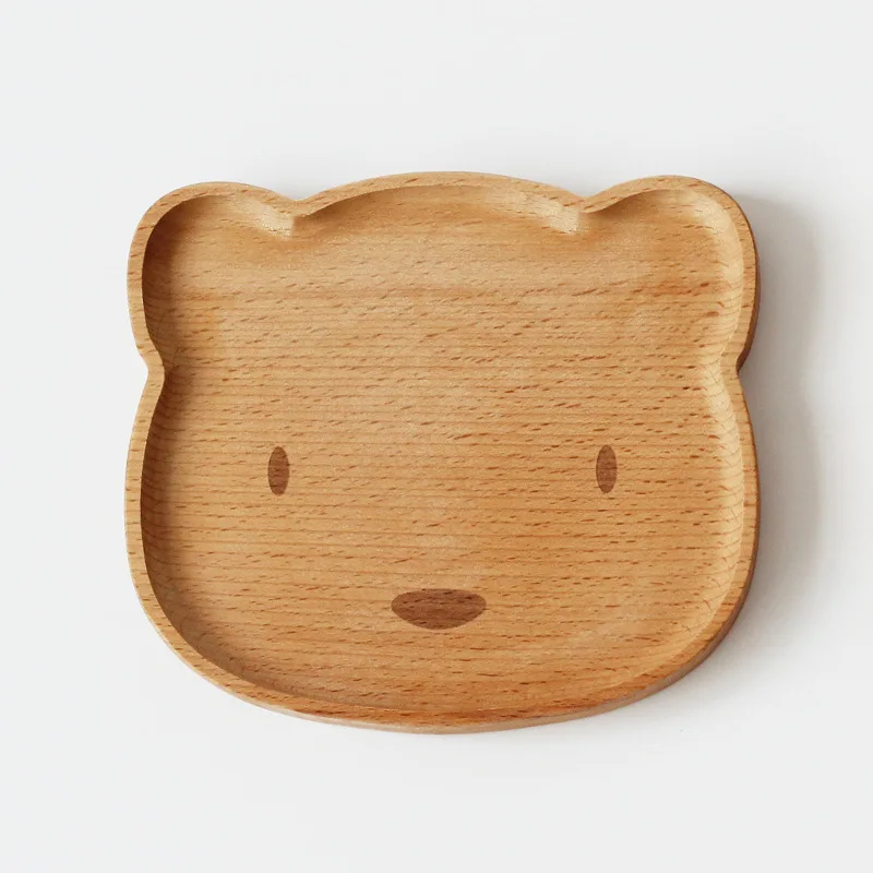 

Animal Kitten Bear Solid Wood Dinner Plate Cartoon Tray Wooden Plate Snack Plate Wooden Plate