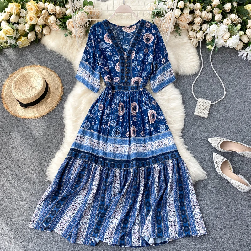 Женское длинное платье туника средней длины элегантное винтажное в этническом