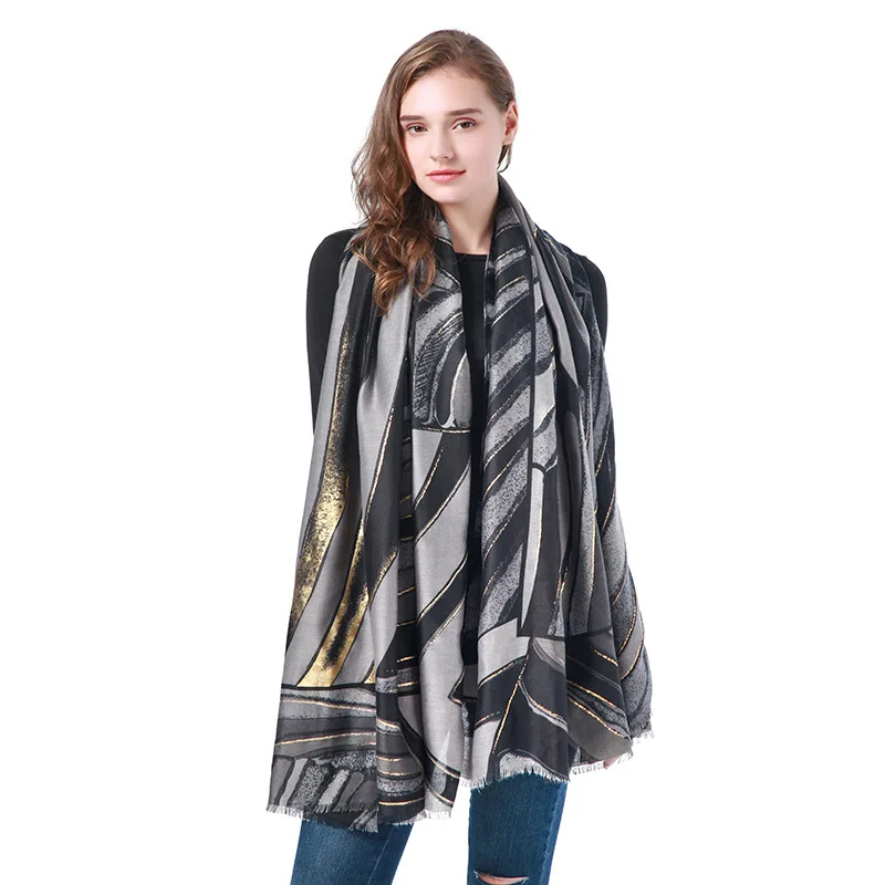 

2021 Autumn And Winter Fashion Women's Scarf Cotton Blended Shawl Luxury Printed Sjaal Casual Wearing Long Thin Wrap 180cm*90cm