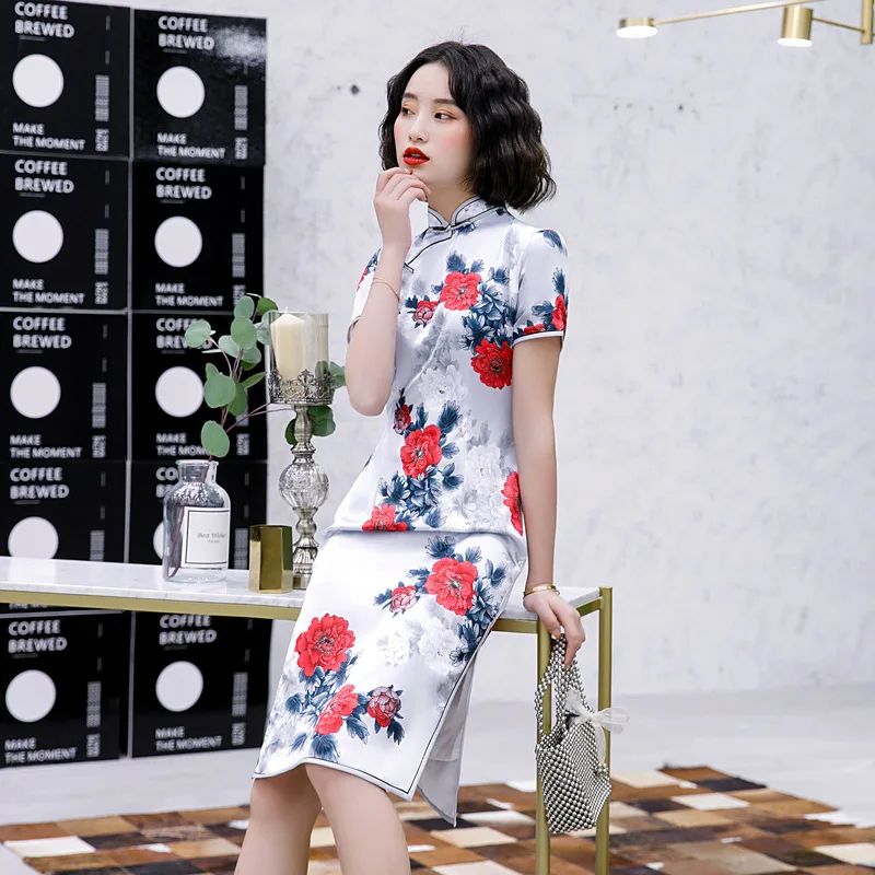 

Винтажные туфли в китайском стиле средней длины Qipao элегантные пикантные Ципао с воротником «Мандарин», платье для женщин вечерние платье ...