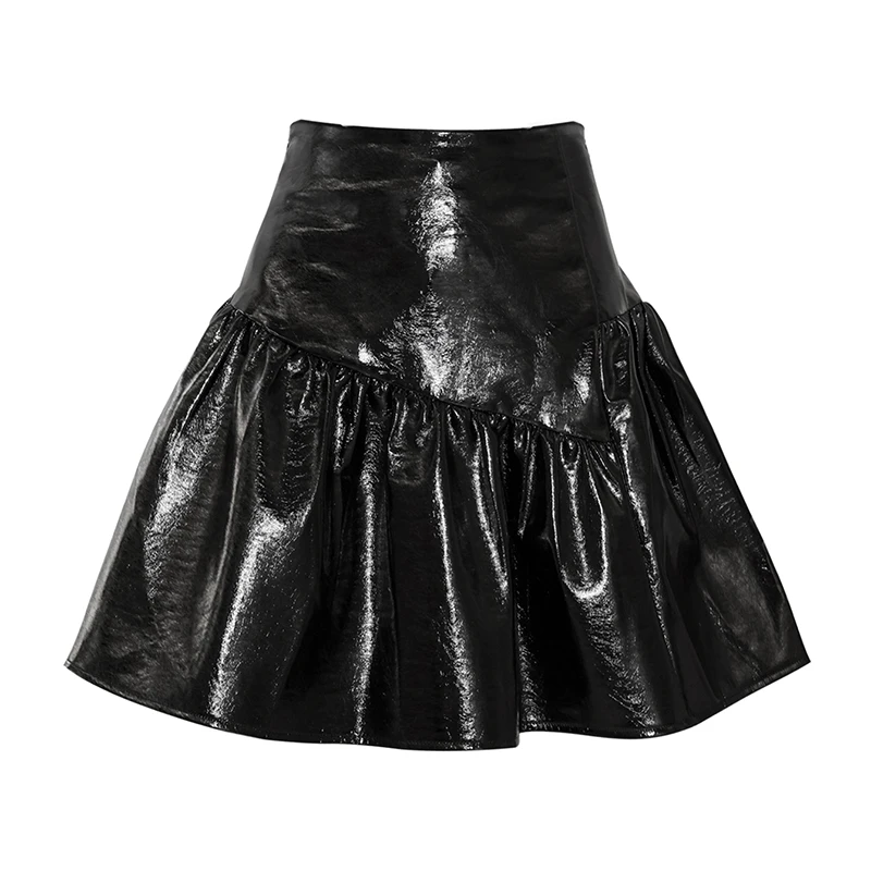 

Новинка осени 2022, Корейская черная мини-юбка VANOVICH из искусственной кожи с высокой талией, однотонная Повседневная плиссированная юбка боль...