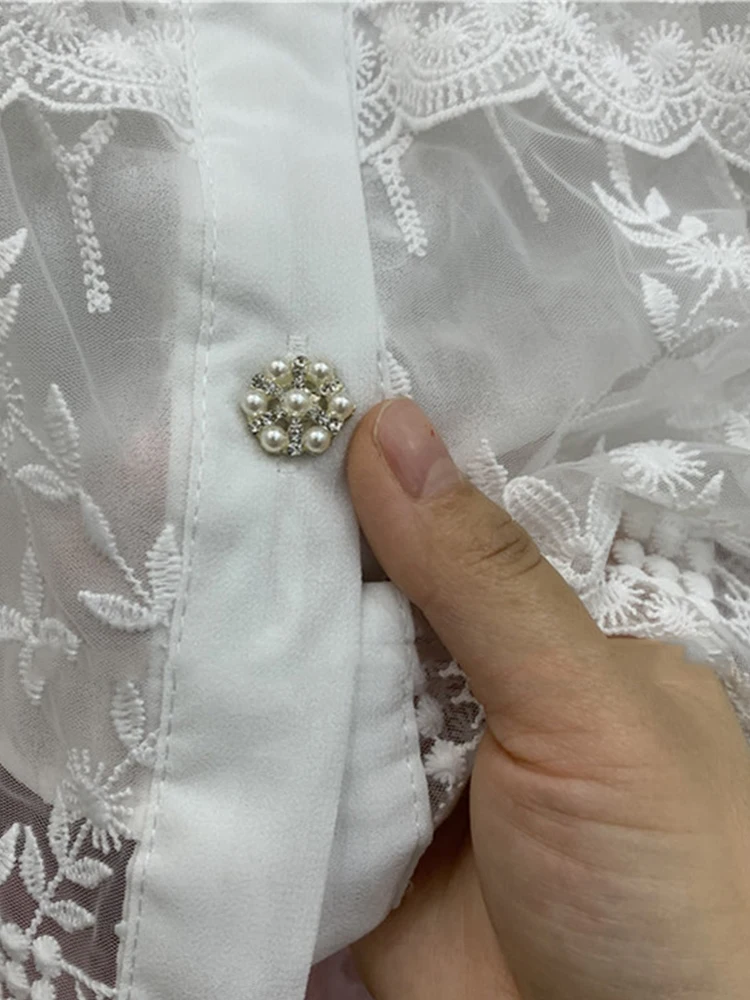 

Free Shipping Embroidery Lace Multi-layer Cake Lace Dress Ladies Summer New Loose Fashion Contrast Color Bow Button Decoration