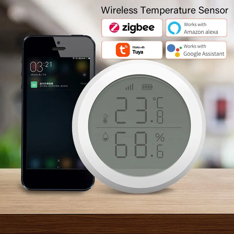 

Tuya ZigBee Temperature Humidity Sensor With LCD Screen Display Battery Included Smart Life APP Control With Alexa Google Home