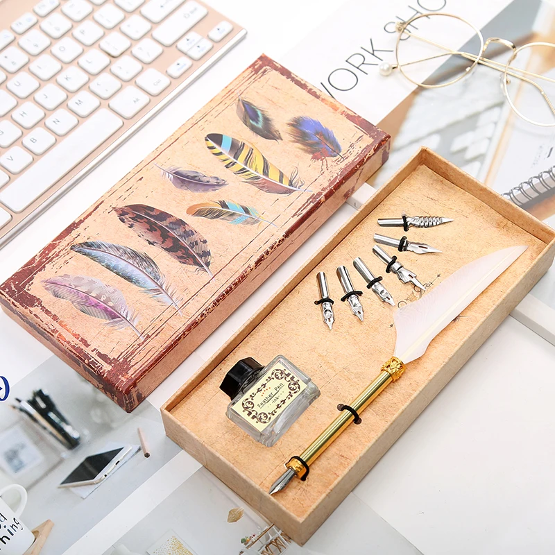 1 Set Of English Calligraphy Feather Dip Pen 6 Nib Writing Stationery Gift Box Student | Канцтовары для офиса и дома