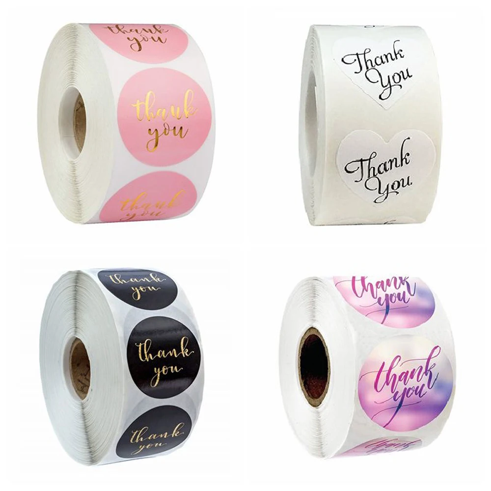 

100-500pcs Thank You Sticker Pink label paper Seal Labels Christmas Gift Decoration Sticker for Package Stationery Sticker