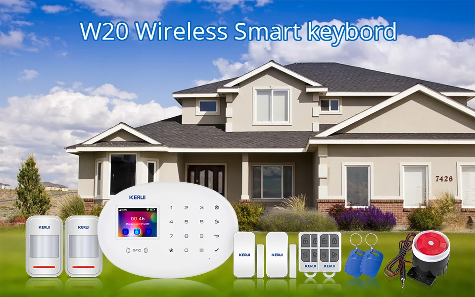 KERUI W20 беспроводной Smart keybord RFID SIM GSM охранный датчик домашняя система охранной сигнализации IOS Android приложение управление сенсорная клавиатура