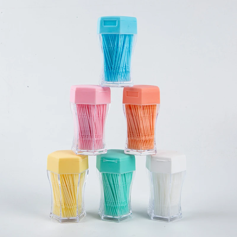 

200pcs Soft Plastic Double-head Brushed Toothpick with Toothpick Box Oral Care Interdental Brush