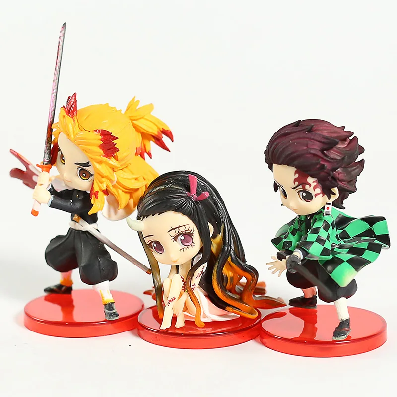 Q posket демон убийца Kimetsu без Yaiba камадо Tanjirou Nezuko Rengoku Kyoujurou мини ПВХ Фигурки игрушки 3