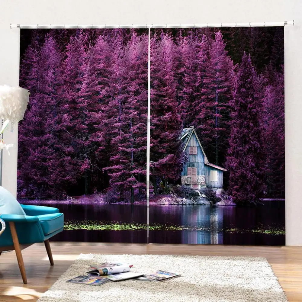 Современный стиль с фиолетовым лесом 3D занавеска роскошная затемненная на окно