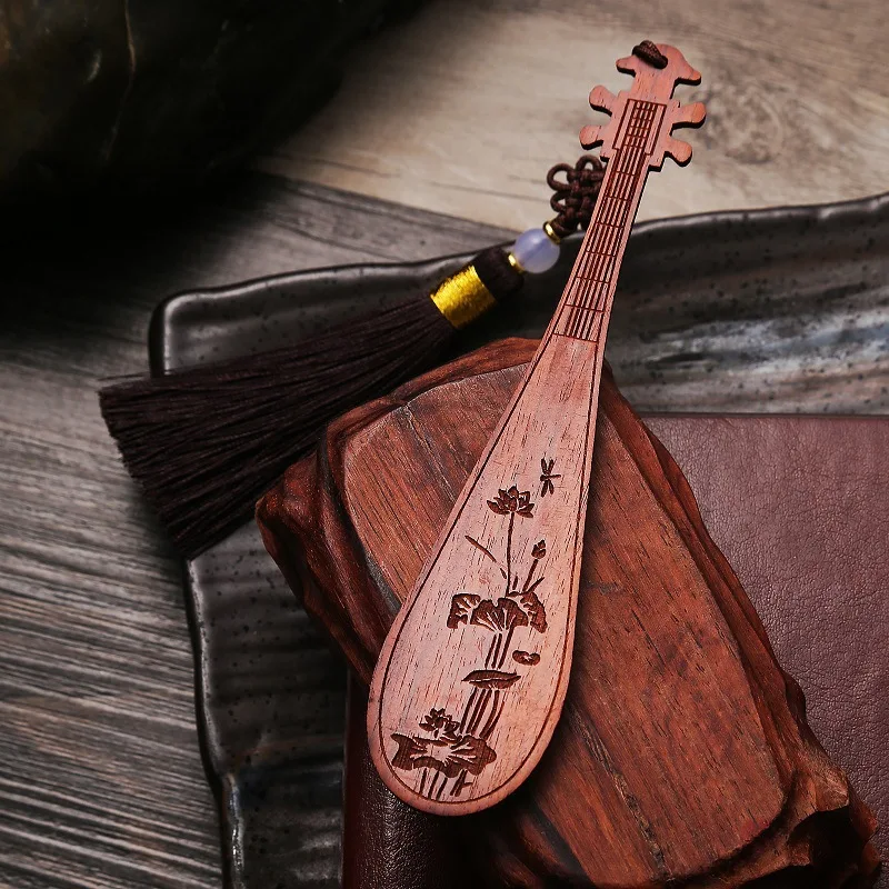 

Retro Style Home Decor Unique Gifts For Friend Family Traditional Chinese Lute Bookmarks With Tassel Handmade Wooden Bookmark
