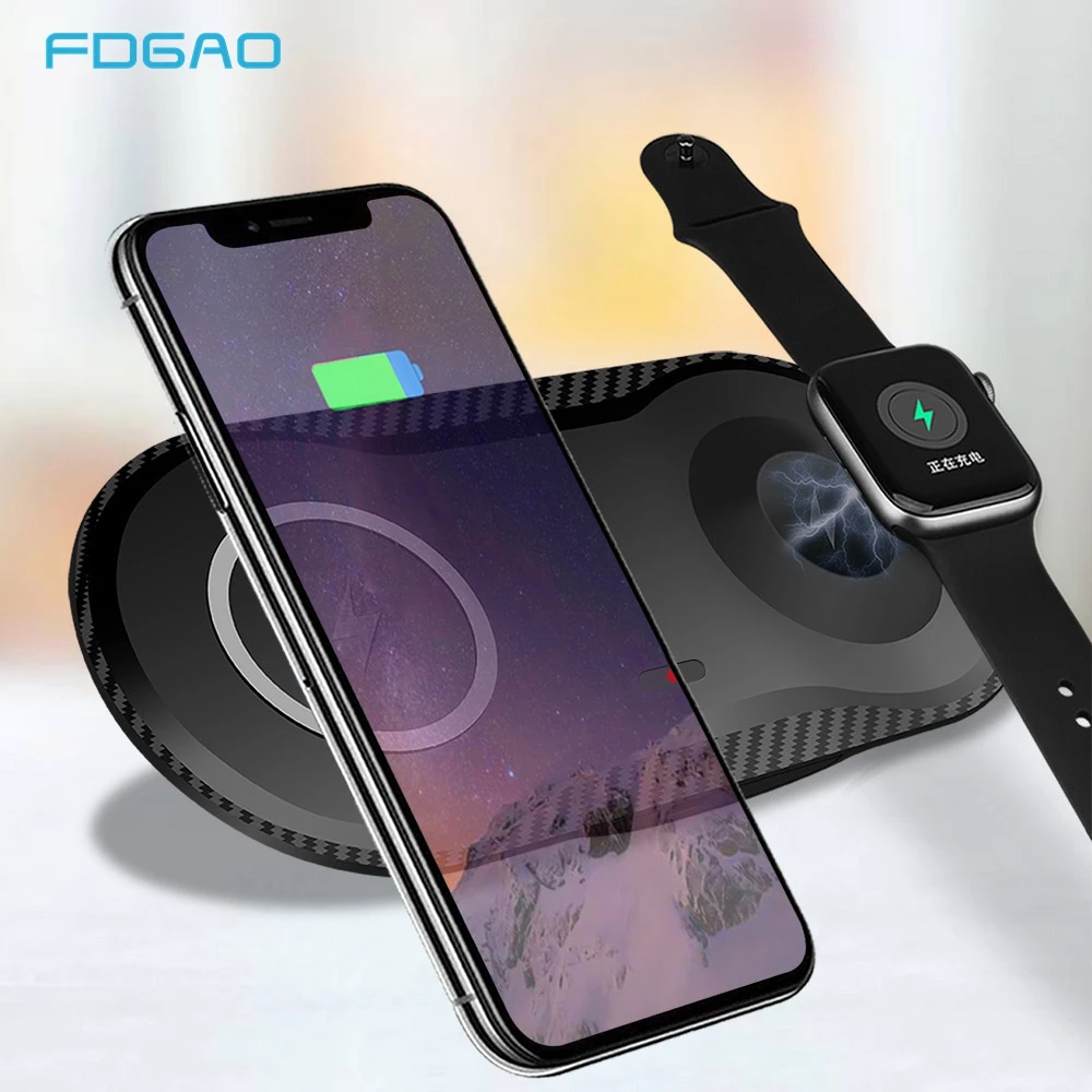 Беспроводное зарядное устройство FDGAO 2 в 1 Qi для Airpods Apple Watch 5 4 3 iWatch 10 Вт Быстрая
