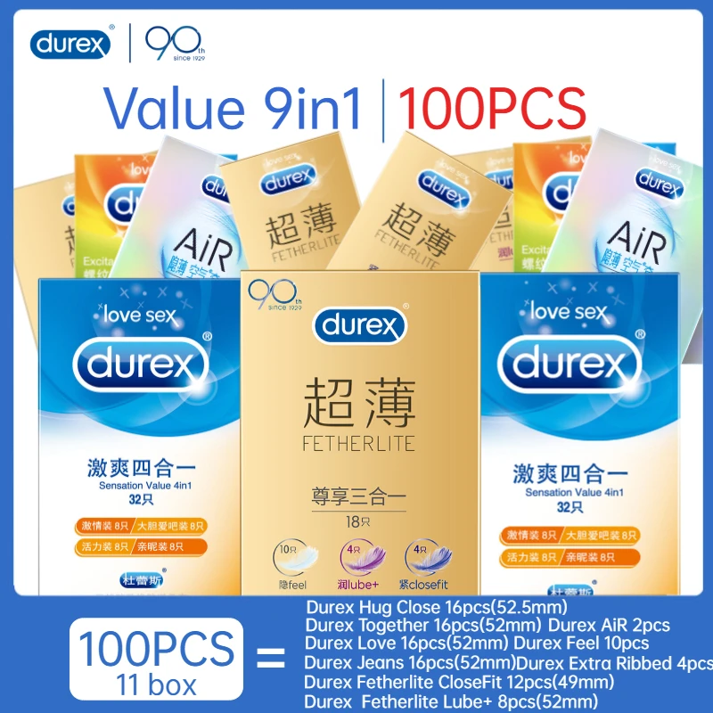Durex 100 шт./упак. презервативы смешанных 9 типов Секс игрушки натурального латекса