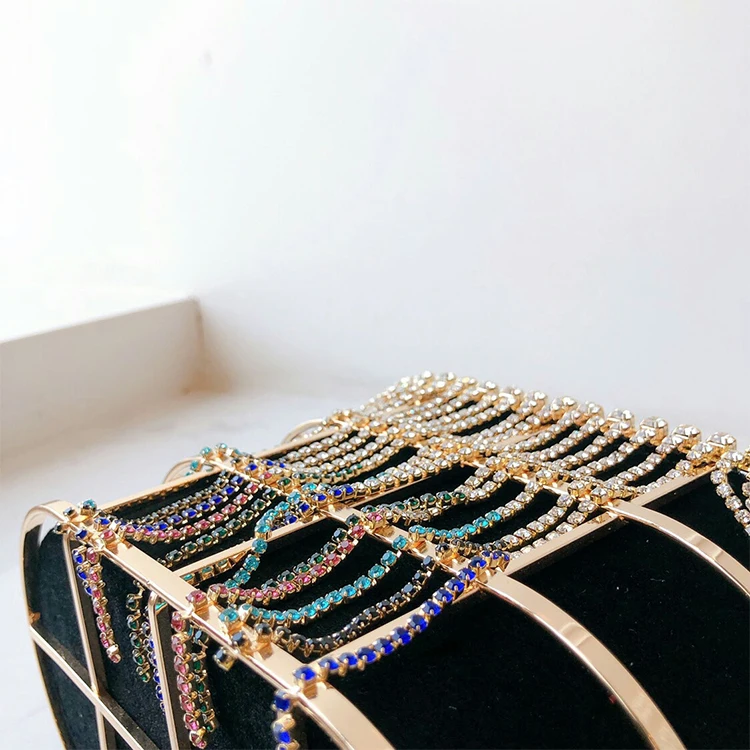 Multicolored Diamond Tassel Women's Luxury Handbag Party Purses and Handbags Female Shoulder Chain Bag Evening Crossbody | Багаж и