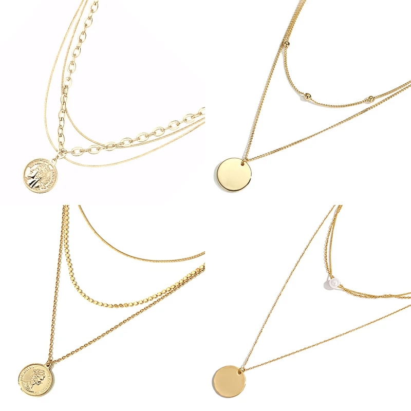 Винтажное многослойное ожерелье ожерелья из нержавеющей стали Женское Ожерелье