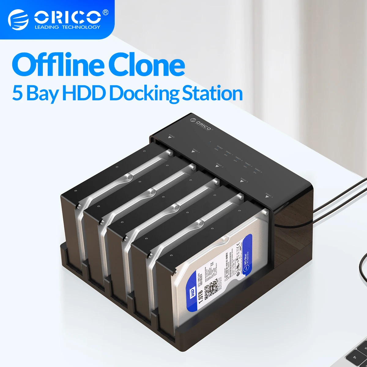 Docking Station per disco rigido ORICO 5 Bay da USB 3.0 a SATA HDD Docking Station con Clone Offline supporto a cinque alloggiamenti custodia da 50TB HDD
