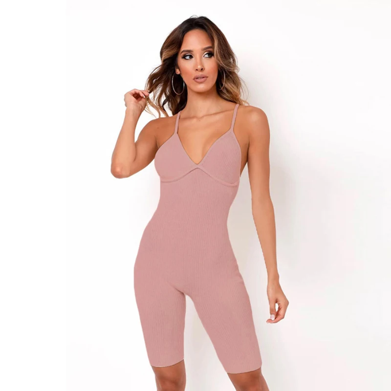

Aesthetic Women Summer 2020 Hollow Out Partywear Halter Sleeveless Streetwear Outfit Fitness Backless V-Neck Skinny Sexy Jumps