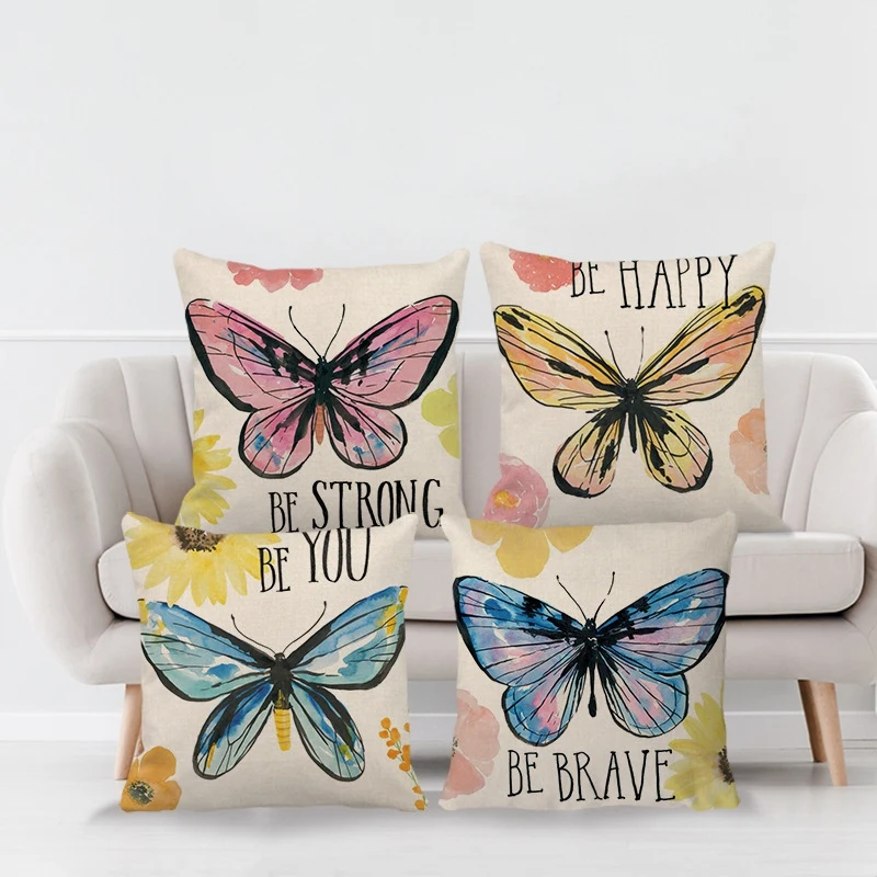 

4 PCS Pattern Cushion Cover Flax 45X45cm Pillowcase Cojines Decorativos Para Home Bedroom Sofa Decor Pillow Cover
